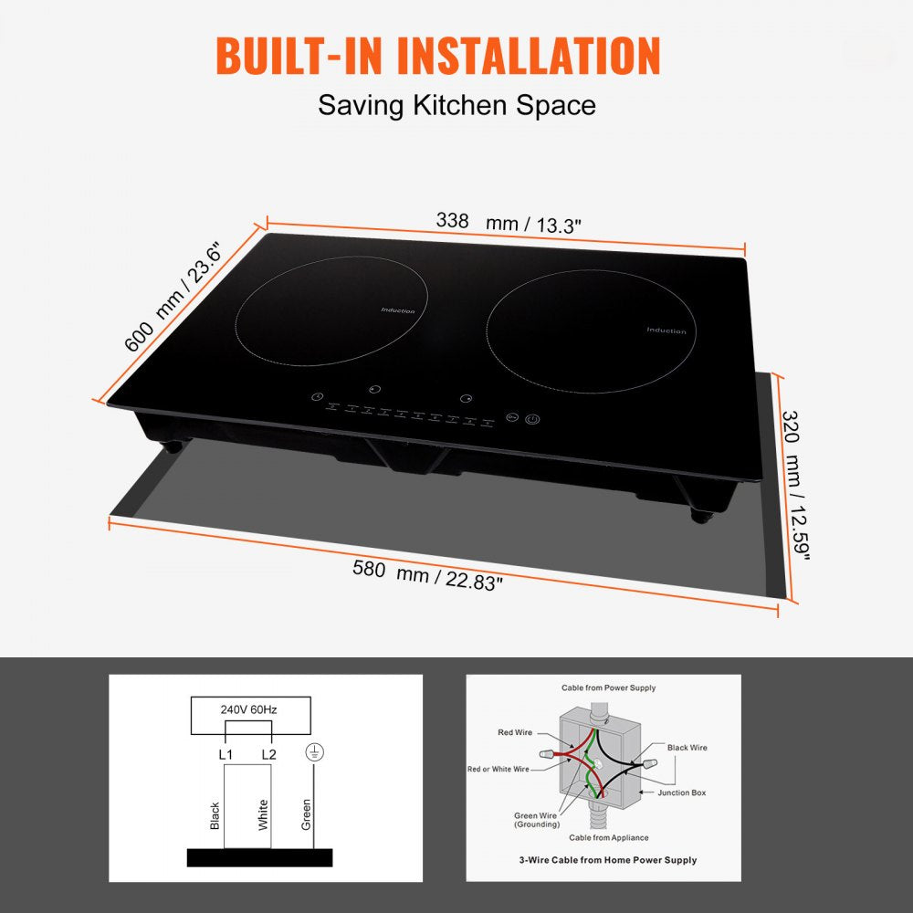 LI2H-111 - 2-Burner Induction Cooktop with Touch Control and Black Glass Design