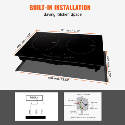 LI2H-111 - 2-Burner Induction Cooktop with Touch Control and Black Glass Design