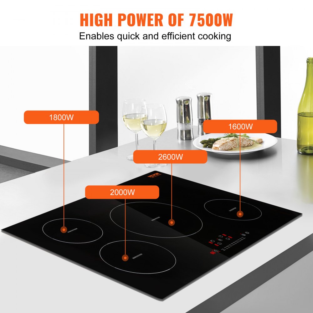 LI4-65 - 30'' VEVOR 4-Burner Induction Cooktop with 7500W Power