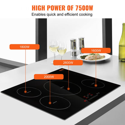 LI4-65 - 30'' VEVOR 4-Burner Induction Cooktop with 7500W Power