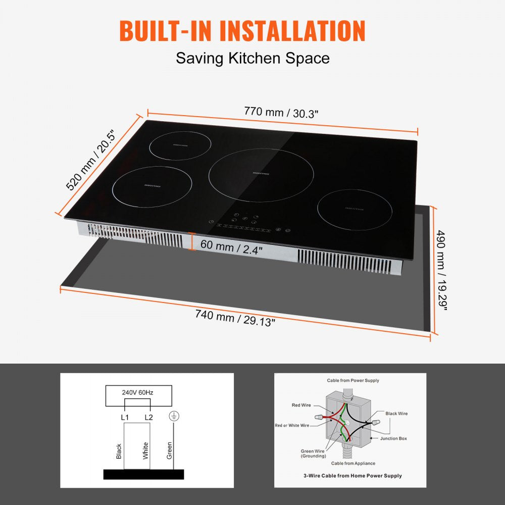 LI4-65 - 30'' VEVOR 4-Burner Induction Cooktop with 7500W Power
