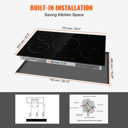 LI4-65 - 30'' VEVOR 4-Burner Induction Cooktop with 7500W Power