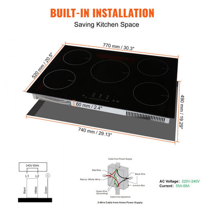 LI5-28 - 30'' VEVOR Induction Cooktop with 5 Burners & Touch Control