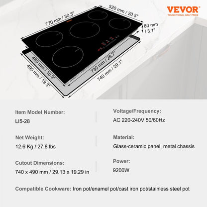 LI5-28 - 30'' VEVOR Induction Cooktop with 5 Burners & Touch Control