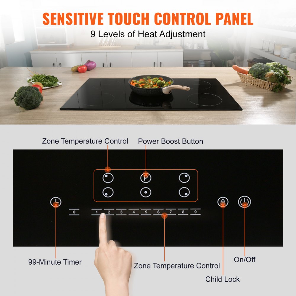LI5-01 - 36" VEVOR Induction Cooktop with Child Safety Lock and Fast Heating