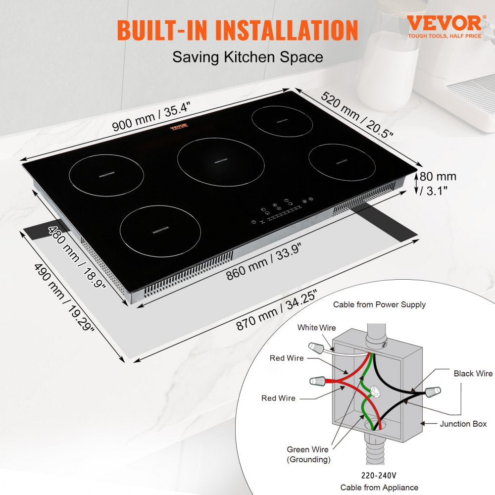 LI5-01 - 36" VEVOR Induction Cooktop with Child Safety Lock and Fast Heating