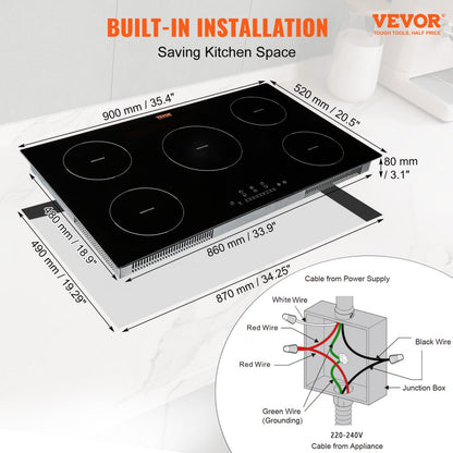 LI5-01 - 36" VEVOR Induction Cooktop with Child Safety Lock and Fast Heating