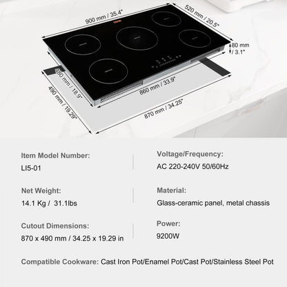LI5-01 - 36" VEVOR Induction Cooktop with Child Safety Lock and Fast Heating