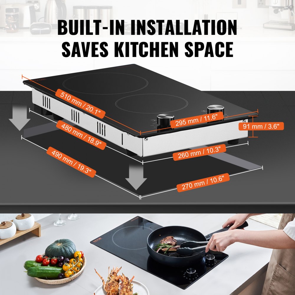 LT2V-31 - 2-Burner 20.1x11.6" Built-In Electric Cooktop with Knob Control