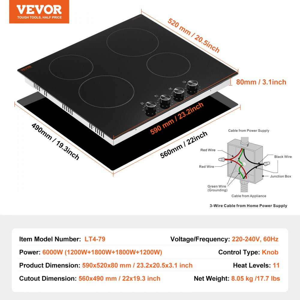 LT4-79 - 23.2x20.5" Electric Cooktop with Easy Knob Control