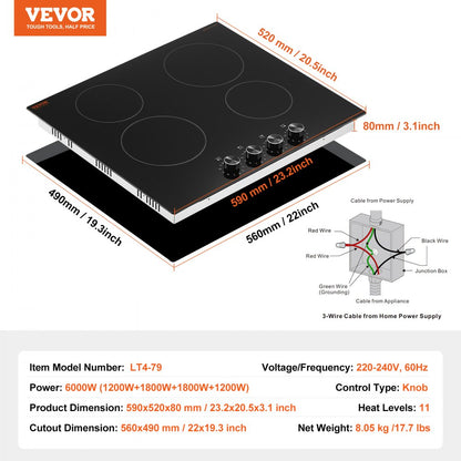 LT4-79 - 23.2x20.5" Electric Cooktop with Easy Knob Control