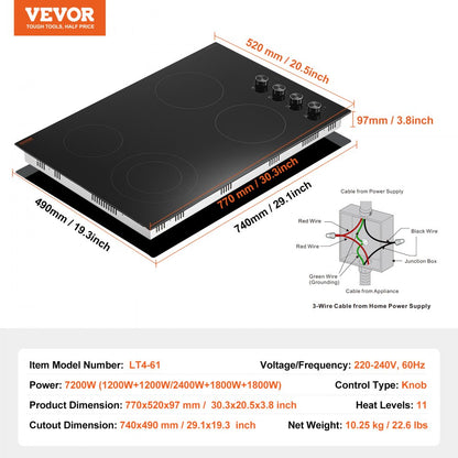 LT4-61 - 30.3x20.5 inch 4-Burner Electric Cooktop with Easy Knob Control