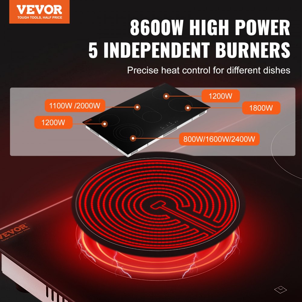 LT5-33 - 5-Burner Built-in Electric Cooktop with Slider Controls, 35.4"x20.5"