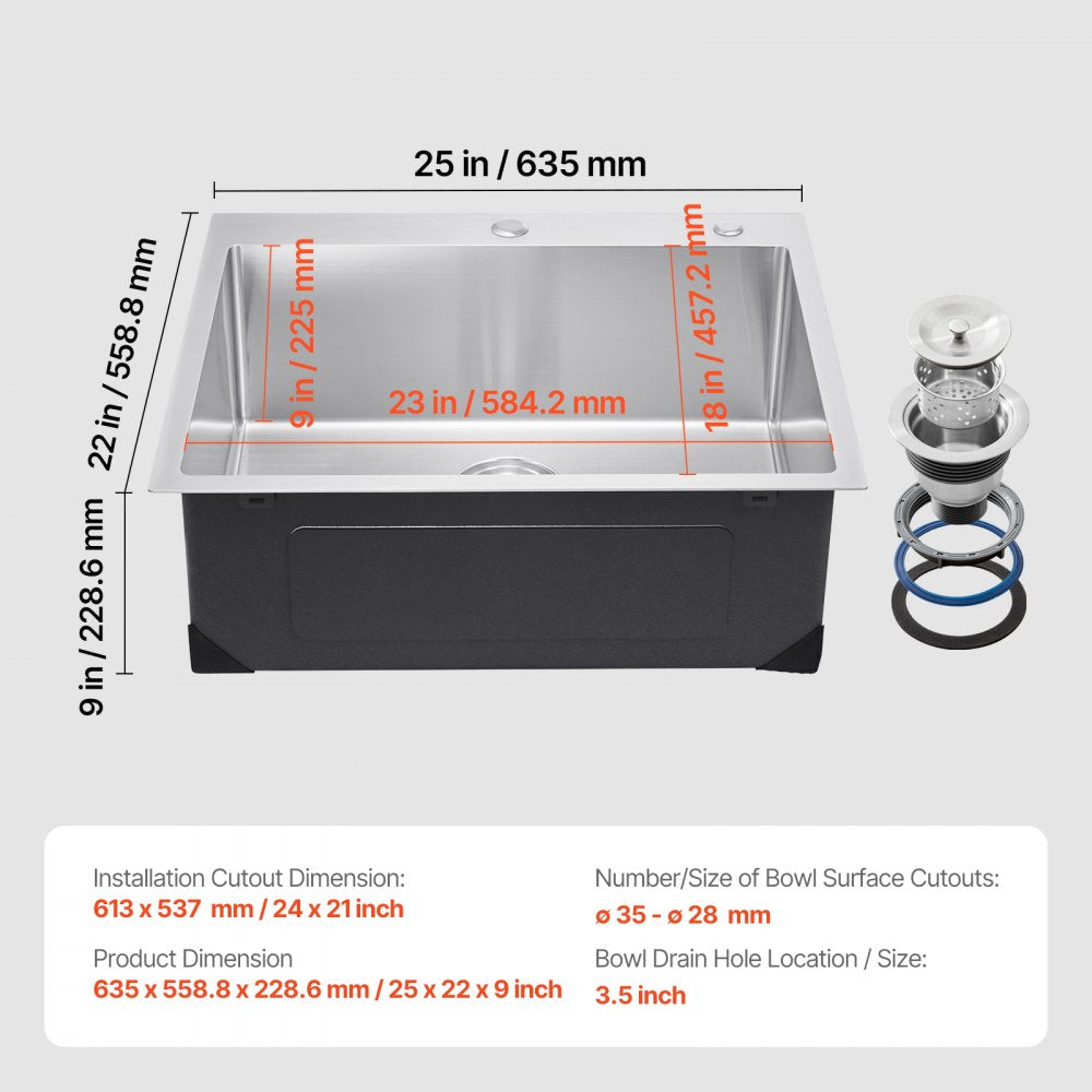 T252209RS0 - 25x22" Stainless Steel Kitchen Sink with Soundproof Design