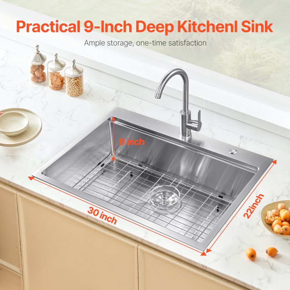 T302209RS1 - 30x22" Stainless Steel Drop-In Sink with Workstation Design