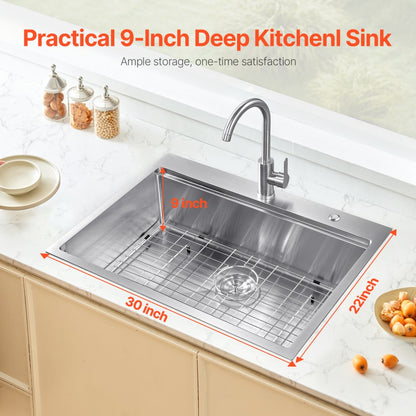 T302209RS1 - 30x22" Stainless Steel Drop-In Sink with Workstation Design