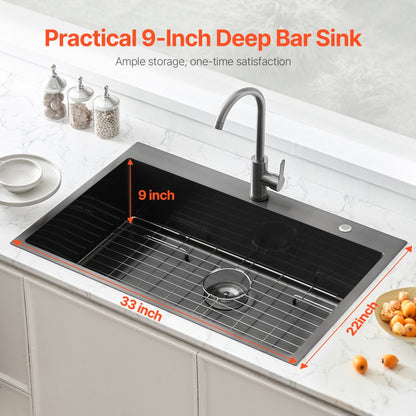 T332209RB0 - 33" Stainless Steel Drop-In Sink with Noise Dampening Pads