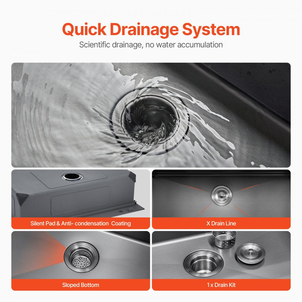 T332209RB1 - 33x22" Stainless Steel Farmhouse Sink with Soundproof Noise Reduction