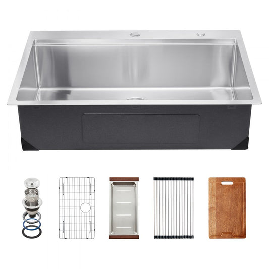 T332209RS1 - 33x22" Stainless Steel Drop-In Kitchen Sink Workstation