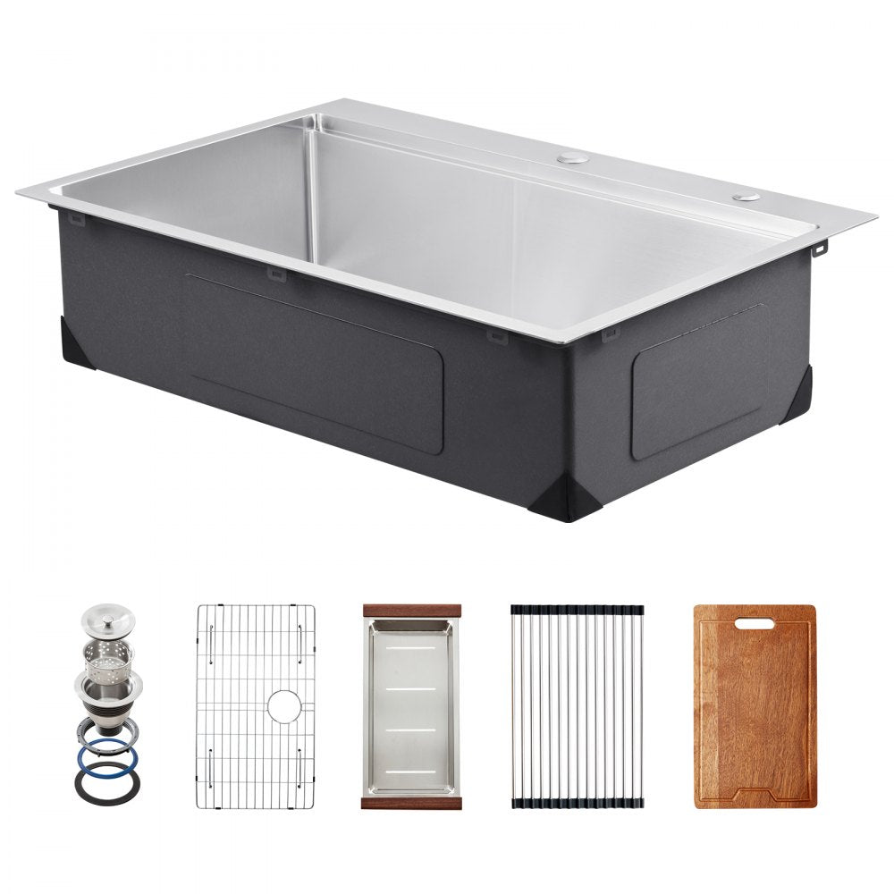 T332209RS1 - 33x22" Stainless Steel Drop-In Kitchen Sink Workstation