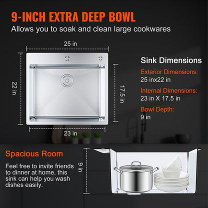 KM-SC-2302-SKU1 - 304 Stainless Steel Drop-In Sink with Accessories