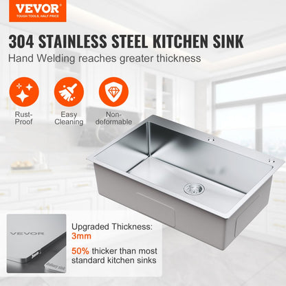 KM-SC-2302-SKU3 - Durable 304 Stainless Steel Drop-In Kitchen Sink