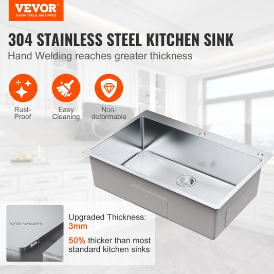 KM-SC-2302-SKU3 - Durable 304 Stainless Steel Drop-In Kitchen Sink