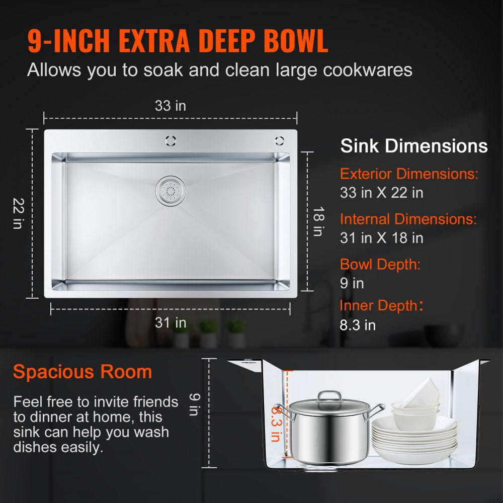 KM-SC-2302-SKU3 - Durable 304 Stainless Steel Drop-In Kitchen Sink