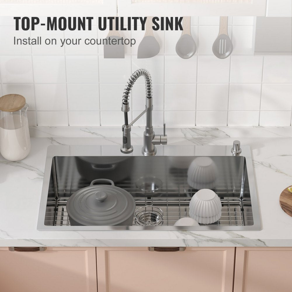 KM-SC-2302-SKU3 - Durable 304 Stainless Steel Drop-In Kitchen Sink