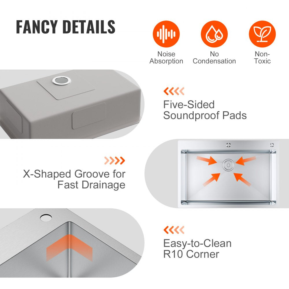 KM-SC-2302-SKU3 - Durable 304 Stainless Steel Drop-In Kitchen Sink
