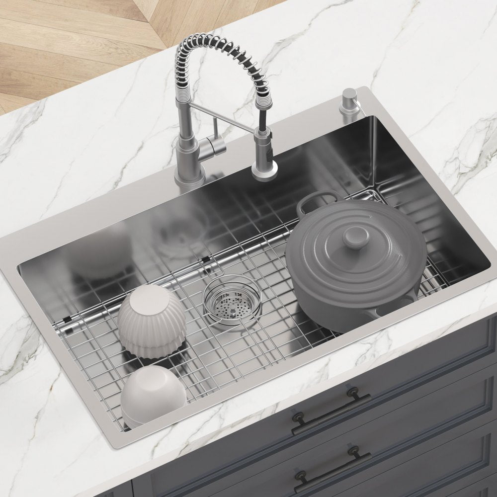 KM-SC-2302-SKU3 - Durable 304 Stainless Steel Drop-In Kitchen Sink