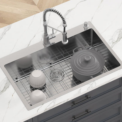 KM-SC-2302-SKU3 - Durable 304 Stainless Steel Drop-In Kitchen Sink