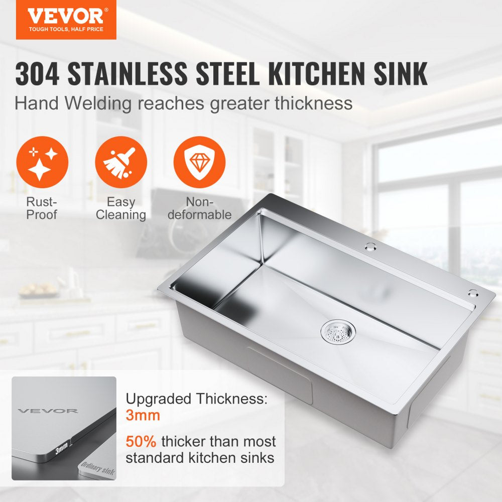 KM-SC-2302-SKU2 - 33" Stainless Steel Drop-In Sink with Accessories
