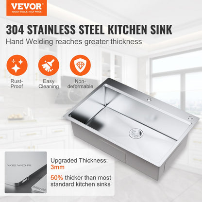KM-SC-2302-SKU2 - 33" Stainless Steel Drop-In Sink with Accessories