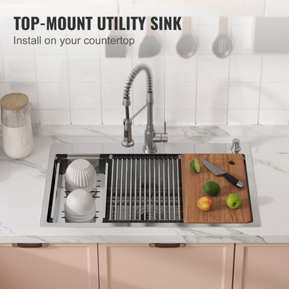 KM-SC-2302-SKU2 - 33" Stainless Steel Drop-In Sink with Accessories