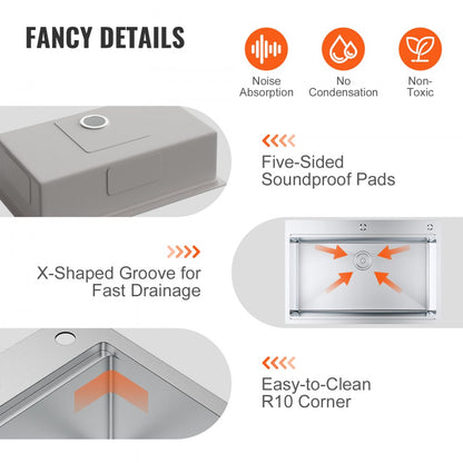 KM-SC-2302-SKU2 - 33" Stainless Steel Drop-In Sink with Accessories