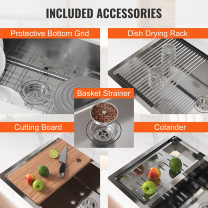 KM-SC-2302-SKU2 - 33" Stainless Steel Drop-In Sink with Accessories