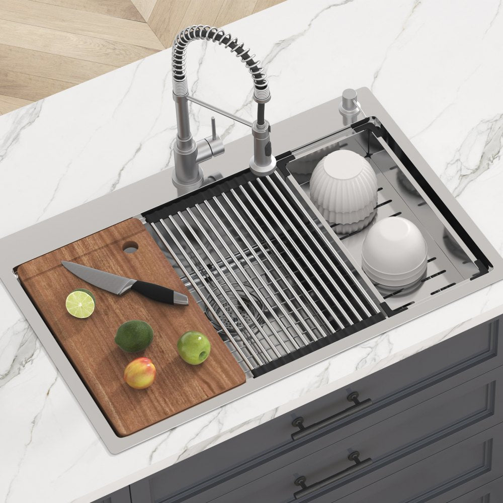 KM-SC-2302-SKU2 - 33" Stainless Steel Drop-In Sink with Accessories