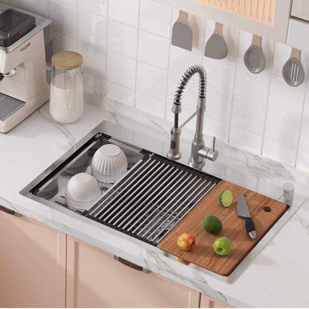 KM-SC-2302-SKU2 - 33" Stainless Steel Drop-In Sink with Accessories