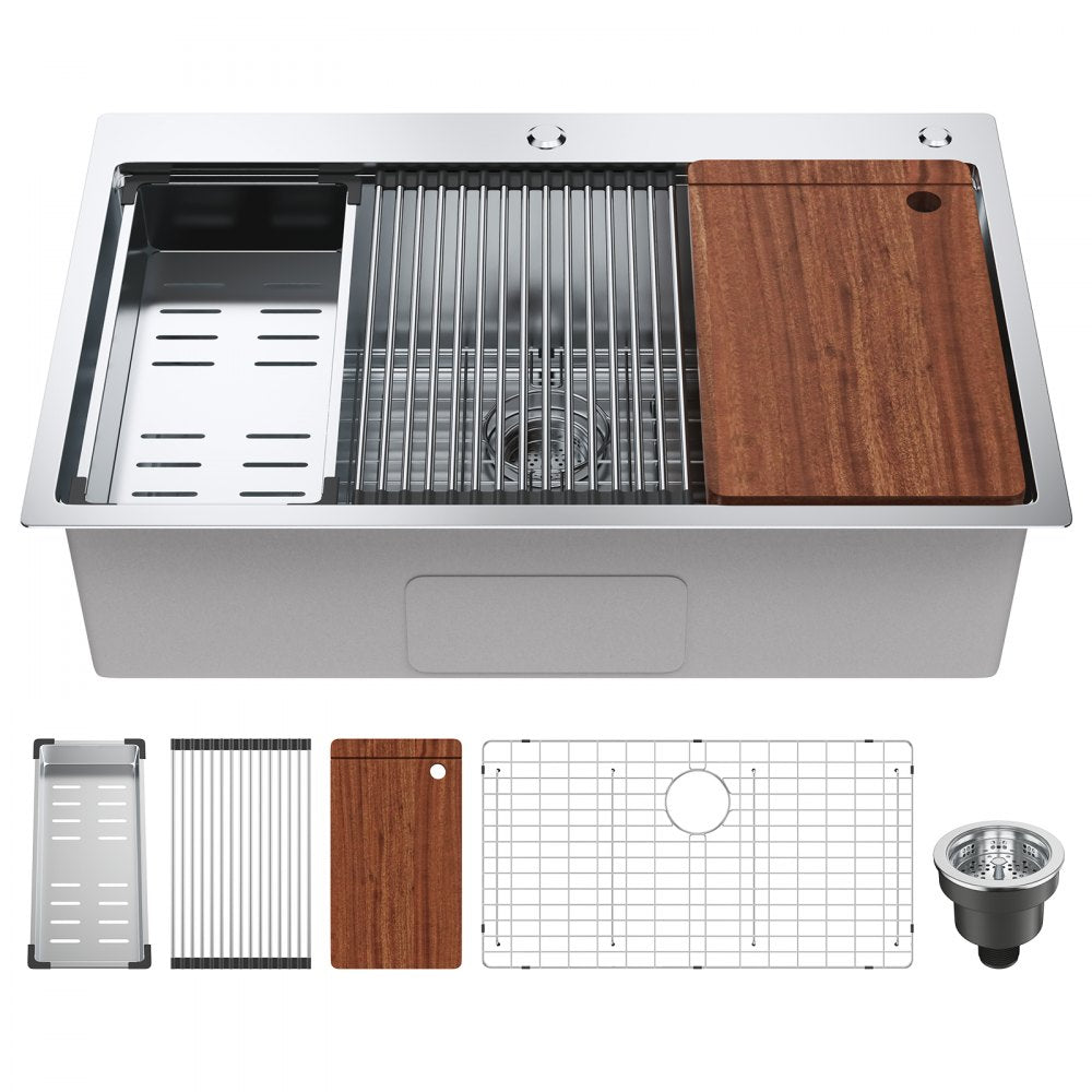 KM-SC-2302-SKU2 - 33" Stainless Steel Drop-In Sink with Accessories
