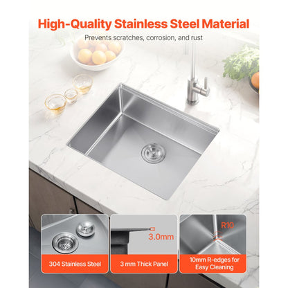 U231909RS0 - 23x19" 304 Stainless Steel Undermount Sink with Accessories