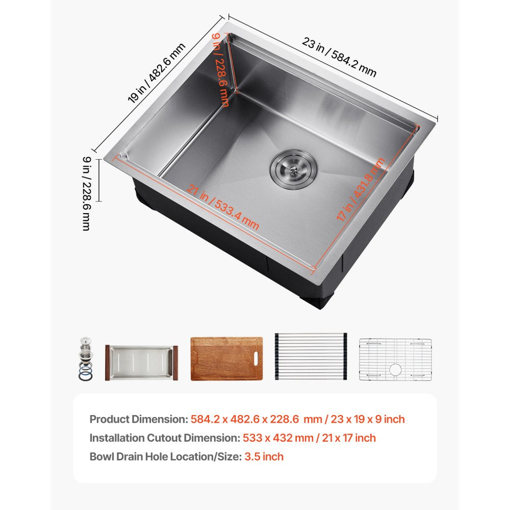U231909RS0 - 23x19" 304 Stainless Steel Undermount Sink with Accessories
