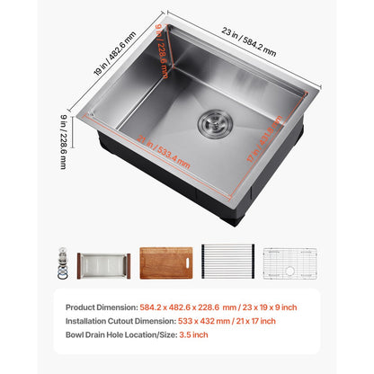 U231909RS0 - 23x19" 304 Stainless Steel Undermount Sink with Accessories