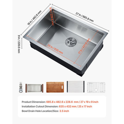 U271909RS0 - 27" Stainless Steel Kitchen Sink Workstation with Accessories