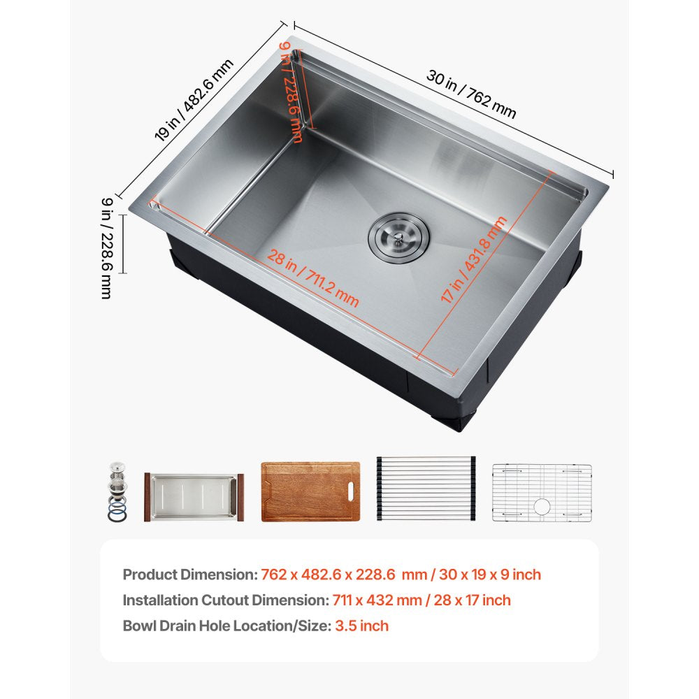 U301909RS1 - 30x19" Stainless Steel Workstation Sink with Noise Dampening