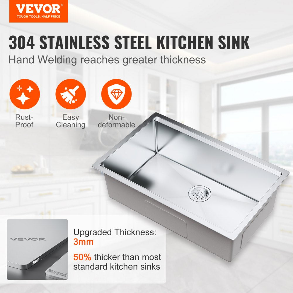 KM-SC-2302-SKU4 - Undermount 304 Stainless Steel Single Bowl Kitchen Sink