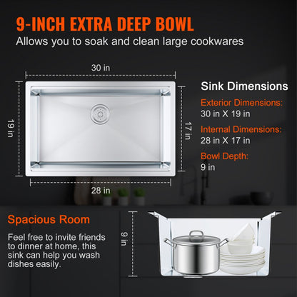KM-SC-2302-SKU4 - Undermount 304 Stainless Steel Single Bowl Kitchen Sink