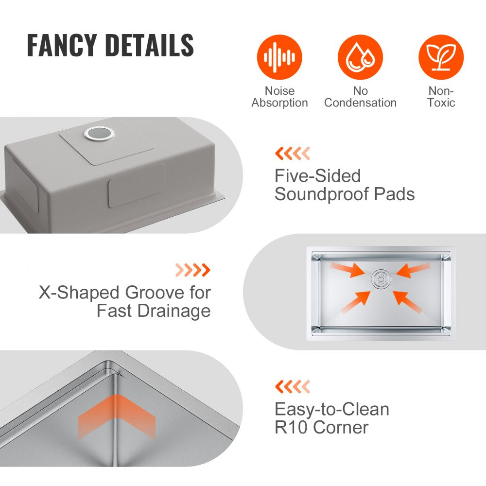 KM-SC-2302-SKU4 - Undermount 304 Stainless Steel Single Bowl Kitchen Sink