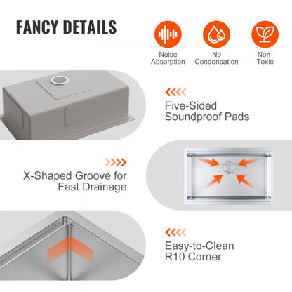 KM-SC-2302-SKU4 - Undermount 304 Stainless Steel Single Bowl Kitchen Sink