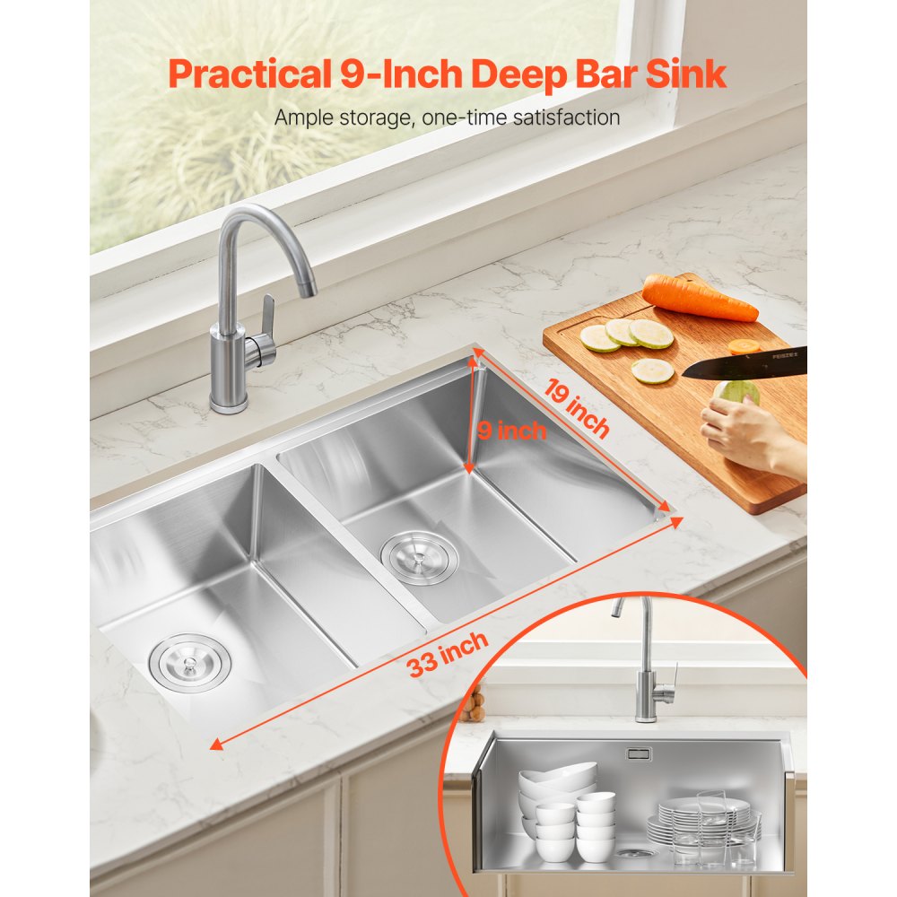 U331909RS1A - 33x19" Stainless Steel Double Bowl Sink Workstation with Rack